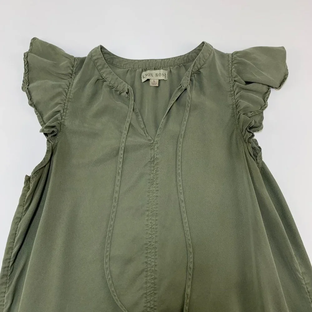Knox Rose Olive Tencel Ruffle Sleeve Mini Dress L_2